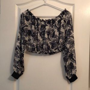 Off the shoulder cropped long sleeve top